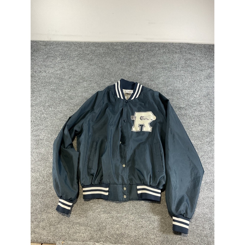 Vintage Reston Baseball Auburn USA Made Varsity Snap Jacket Men's L Navy Letterm